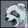 animated pixel art portrait of a ghost panda character