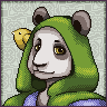 animated pixel art portrait of a blinking giant panda video game character